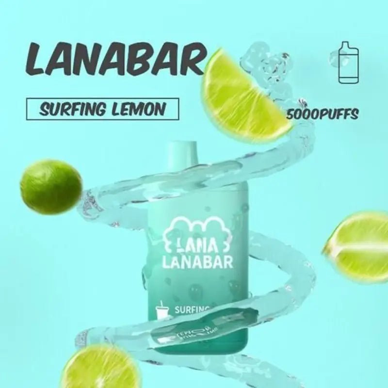  Lana-Bar-5000-Puffs-Surfing-Lemon-Flavor-on-a-blue-gradient-background-LANA