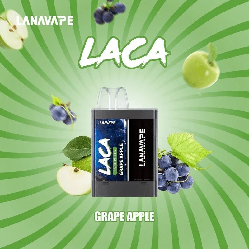 Lana Laca 5500 Puffs Grape Apple flavor on a green gradient color background