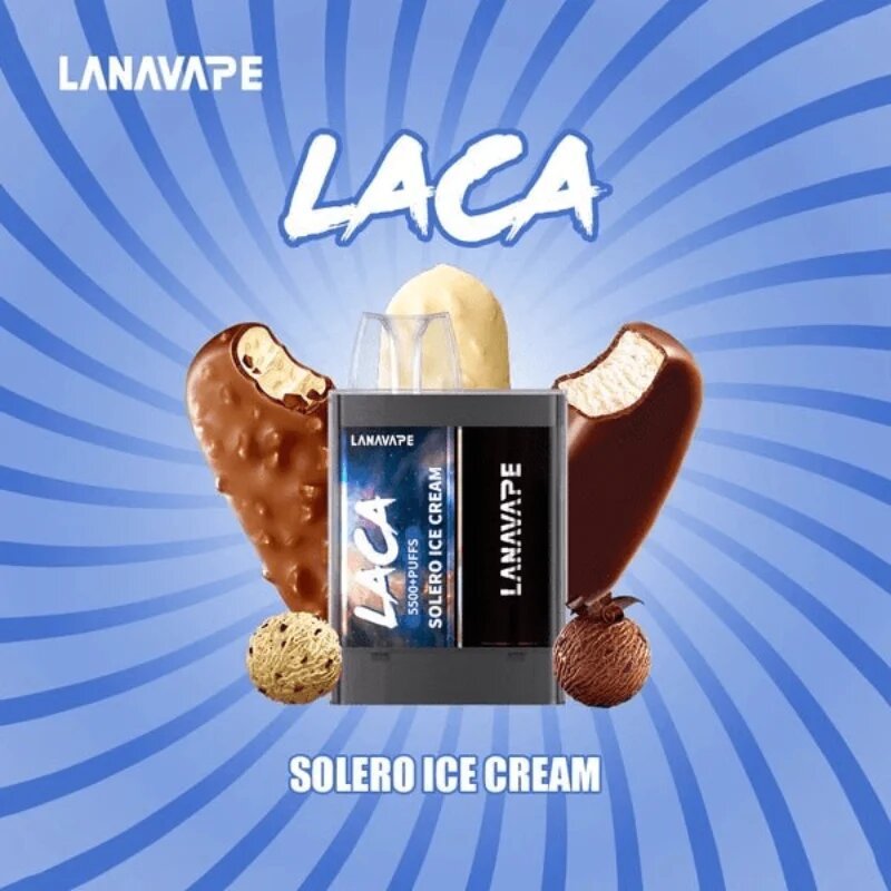 Lana Laca 5500 Puffs Solero Ice Cream flavor on a dark blue gradient color background