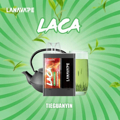 Lana Laca 5500 Puffs Tieguanyin flavor on a green gradient color background
