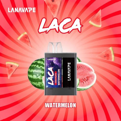Lana Laca 5500 Puffs Watermelon flavor on a red gradient color background