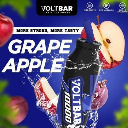 Voltbar 10000 Puffs Grape Apple flavor displayed on blue gradient background