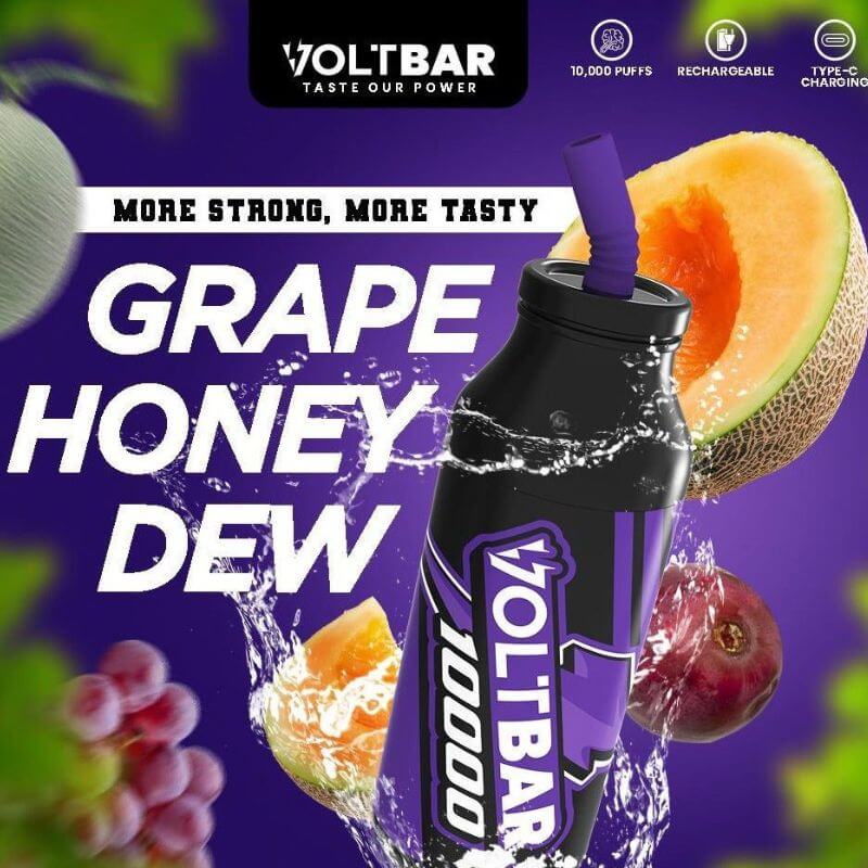Voltbar 10000 Puffs Aloe Vera Grape flavour displayed on a purple gradient background