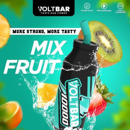 Voltbar 10000 Puffs Mixed fruit flavor on a green-blue gradient background
