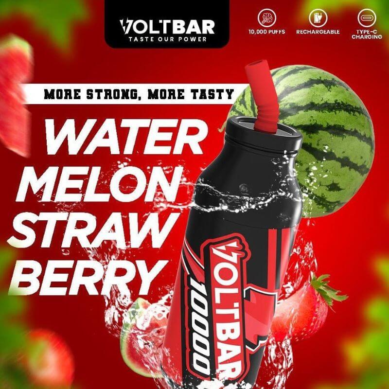 VOLTBAR 10,000 Puffs Watermelon Strawberry flavor on a red gradient background