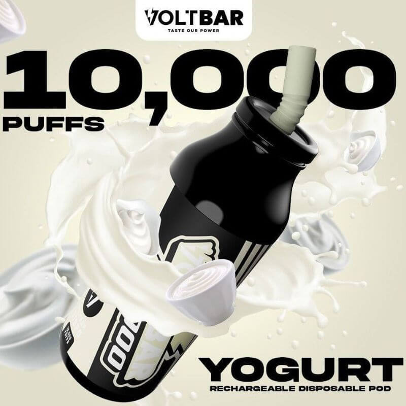 Voltbar 10000 Puffs Yogurt flavor displayed on a white peach gradient background